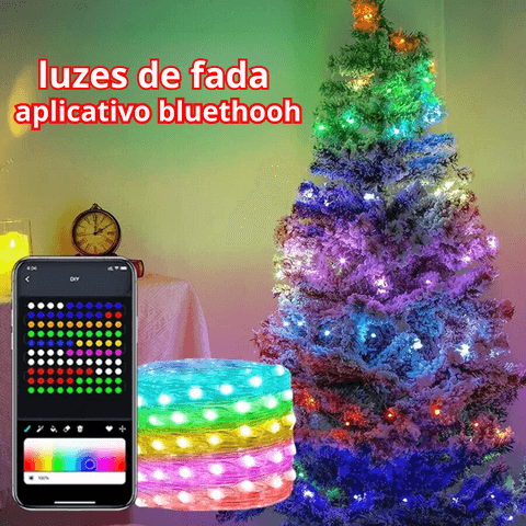 Luzes de fadas,árvore de natal com luzes multicoloridas controladas pelo celular